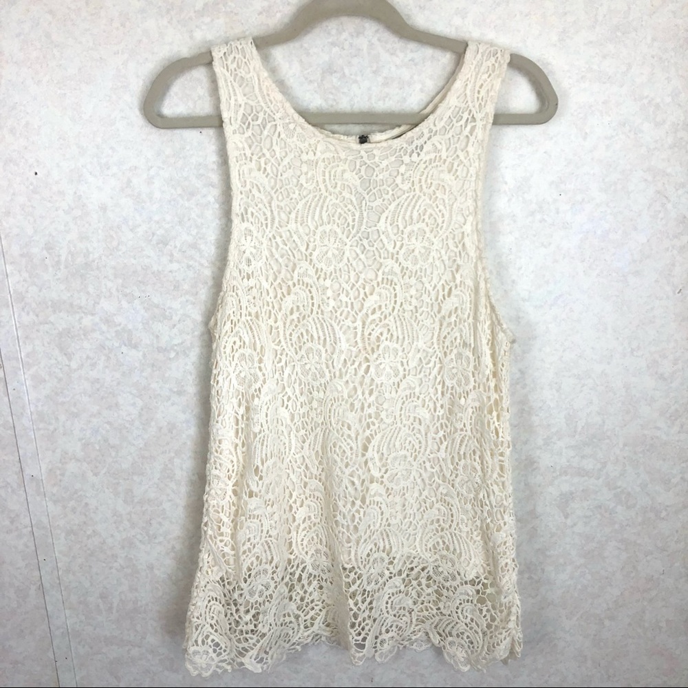 Lucky Brand Lace Overlay Sleeveless Top Ivory Size Large